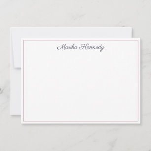 Elegant Slate Grey Script Blush Pink Border Note Card
