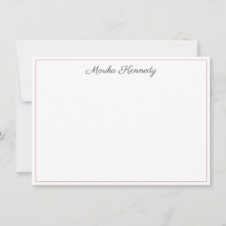 Elegant Slate Grey Script Blush Pink Border Note Card