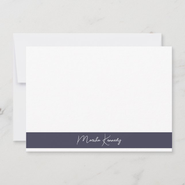 Elegant Slate Grey Script Signature Note Card (Front)