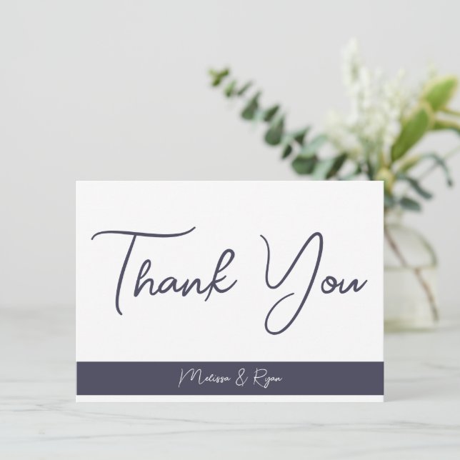 Elegant Slate Grey Script Signature Thank You Note Card (Standing Front)