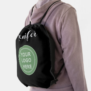 Elegant & Sleek Black QR Code Drawstring Bag