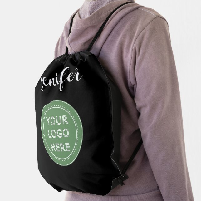 Elegant & Sleek Black QR Code Drawstring Bag (Insitu)
