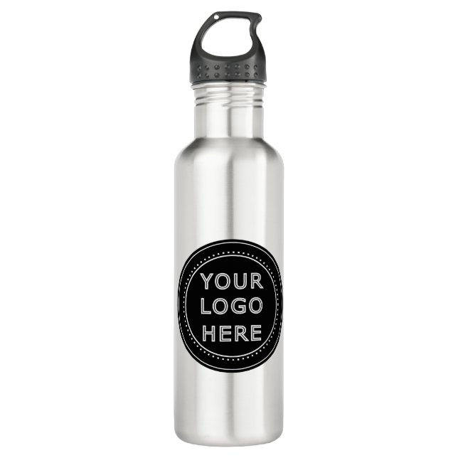 Elegant & Sleek Black QR Code Stainless Steel Water Bottle (Front)