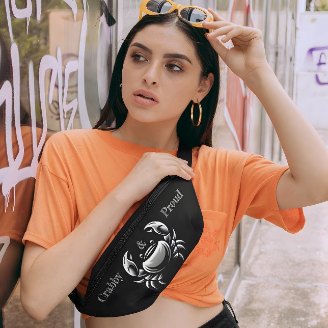 Elegant, Sleek Crab Logo 'Crabby & Proud' Black Fanny Pack (Creator Uploaded)