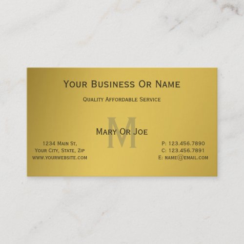 Elegant Sleek Gold Monogrammed with Black Accents Business Card