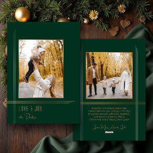 Elegant Sleek Green/Gold Modern Deco Style Photo Holiday Card