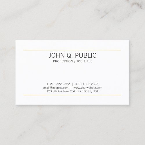 Elegant Sleek Plain Gold Stripes Modern White Business Card