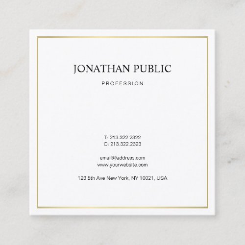 Elegant Sleek Plain Modern Gold Look Professional Square Business Card