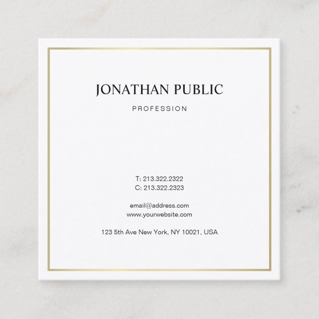Elegant Sleek Plain Modern Gold Look Professional Square Business Card (Front)