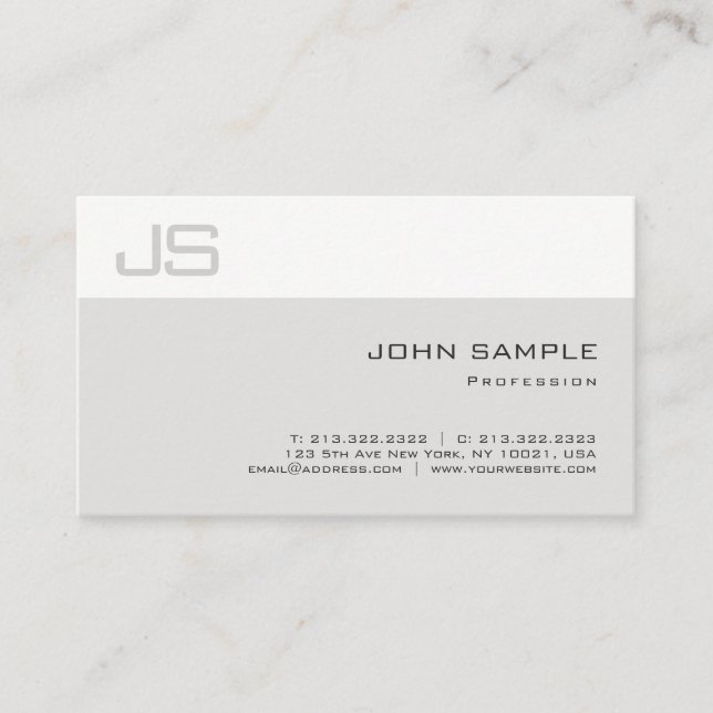 Elegant Sleek Professional Unique Monogram Plain Business Card (Front)