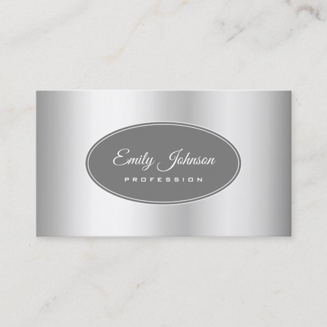 Elegant Sleek Silver Stylish Gray Circle Frame Business Card (Front)