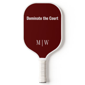 Elegant Slogan Maroon Red, White | Modern Monogram Pickleball Paddle