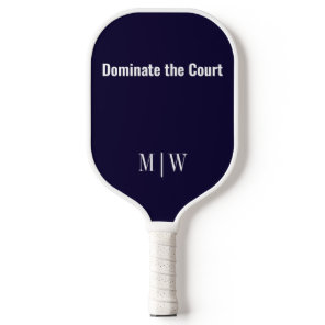 Elegant Slogan Navy Blue & White | Modern Monogram Pickleball Paddle