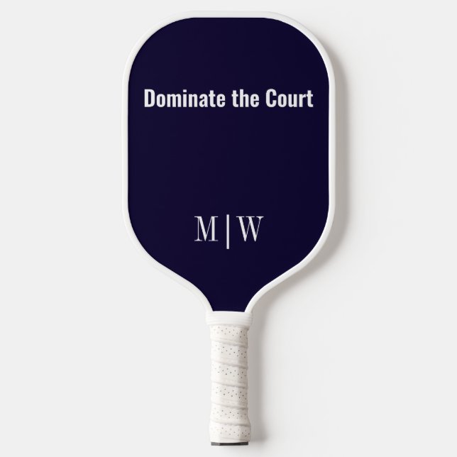 Elegant Slogan Navy Blue & White | Modern Monogram Pickleball Paddle (Front)