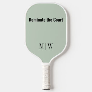 Elegant Slogan Sage Green, Black Modern Monogram Pickleball Paddle