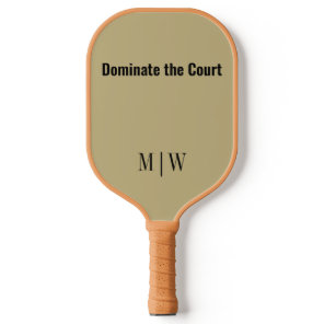 Elegant Slogan Sand Ecru & Black | Modern Monogram Pickleball Paddle