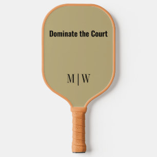 Elegant Slogan Sand Ecru & Black   Modern Monogram Pickleball Paddle