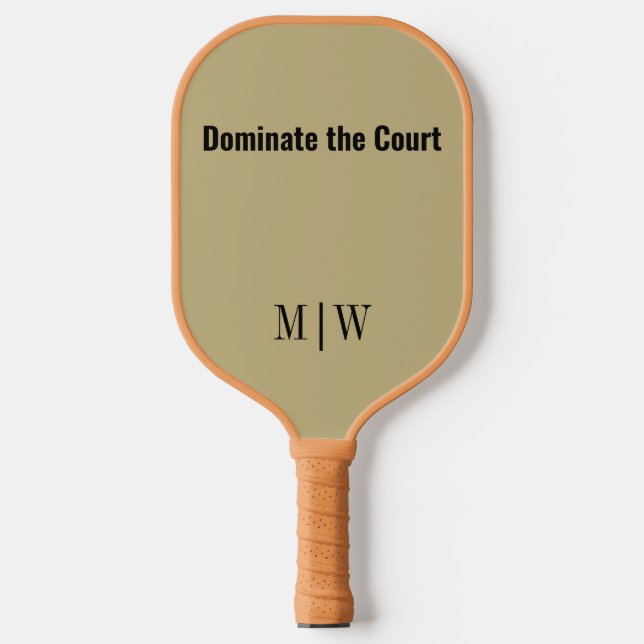 Elegant Slogan Sand Ecru & Black | Modern Monogram Pickleball Paddle (Front)