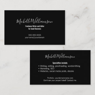 Elegant Small Business Owner 2 Sided Black White Card