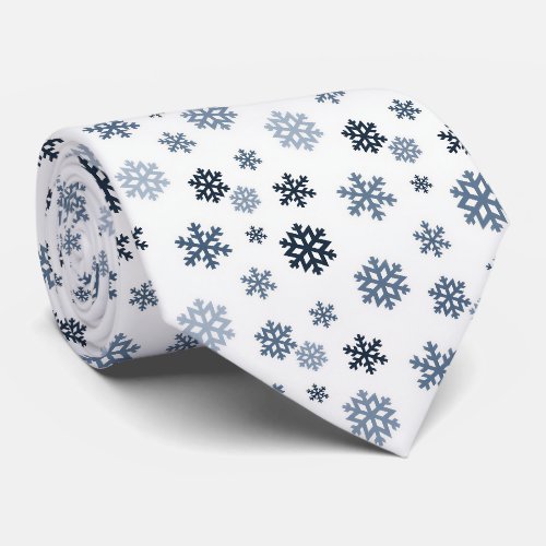 Elegant Small Gray Snowflakes on White, Holiday Neck Tie