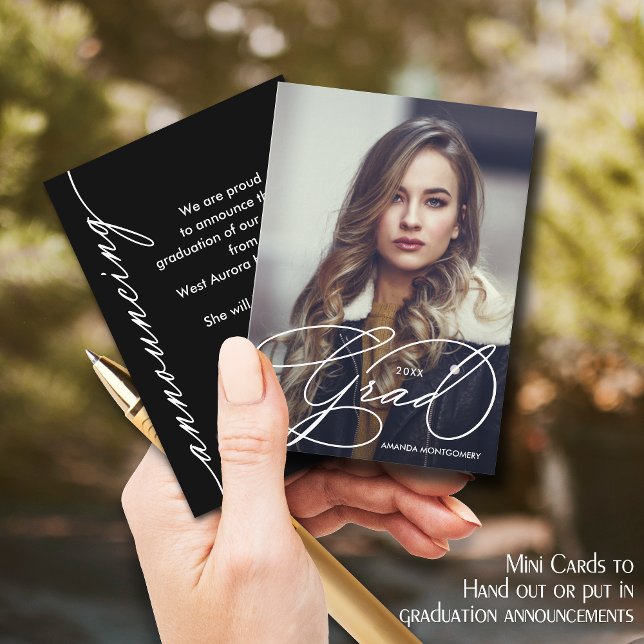 Elegant Small Photo Graduation Announcements (Small 3.5" x 2.5" graduation invitations to hand out or put in your mailed school announcements.)