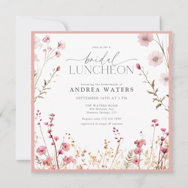 Elegant Small Pink Flowers Bridal Luncheon Invitation (Front)