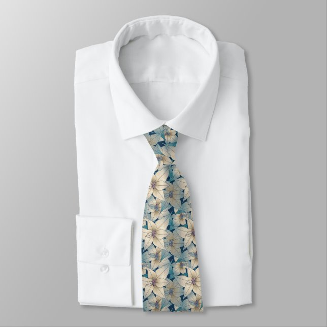 Elegant Small White Flower Floral Bouquet Pattern  Neck Tie (Tied)