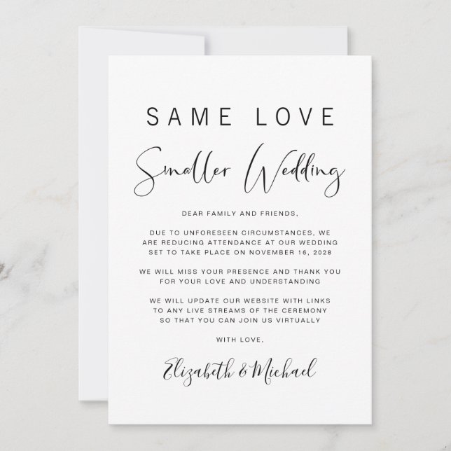 Elegant Smaller Downsized Wedding Announcement (Front)