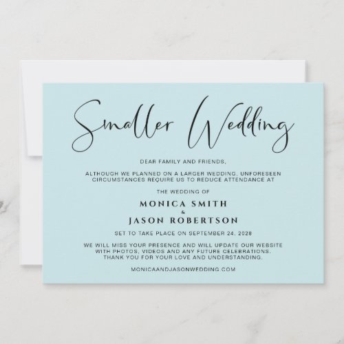 Elegant Smaller Downsized Wedding Sea Blue Announcement