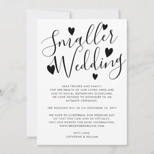 Elegant Smaller Wedding Downsizing Change of Plans Announcement