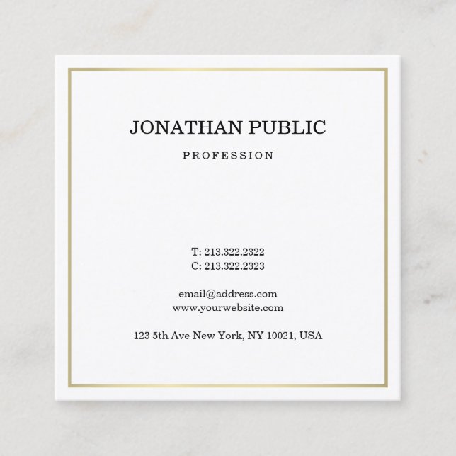 Elegant Smart Plain Gold Look Modern Professional Square Business Card (Front)