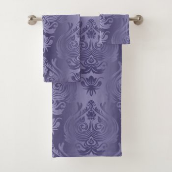 Elegant Smokey Indigo Purple Damask Print Bath Towel Set by UROCKDezineZone at Zazzle