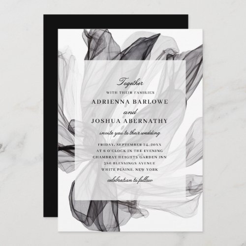 Elegant Smoky Floral Black and White Wedding  Invitation