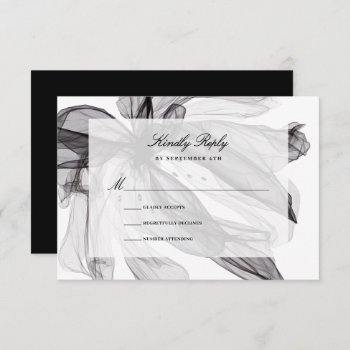 Elegant Smoky Floral Black And White Wedding  Rsvp Card by Orabella at Zazzle