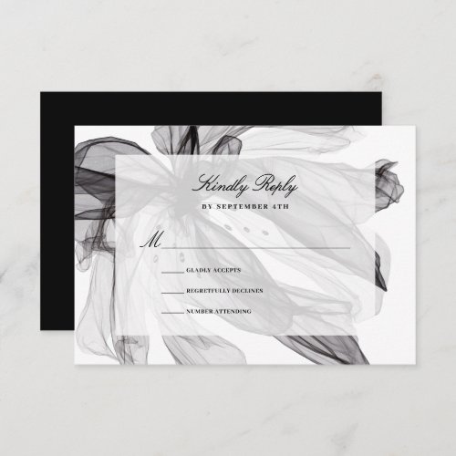Elegant Smoky Floral Black and White Wedding  RSVP Card