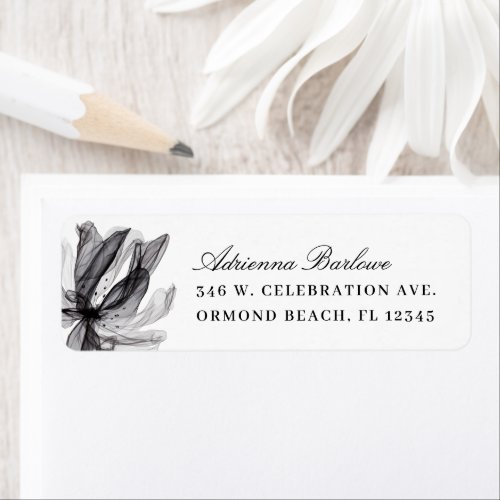 Elegant Smoky Floral Black White Return Address  Label
