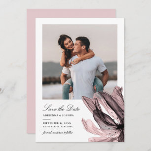 Elegant Smoky Floral Dusty Rose Photo Wedding Save The Date