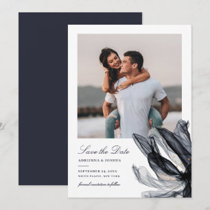 Elegant Smoky Floral Navy Photo Wedding Save The Date