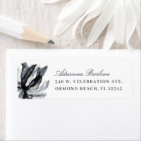 Elegant Smoky Floral Navy Return Address  
