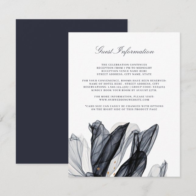 Elegant Smoky Floral Navy Wedding Insert Card (Front/Back)