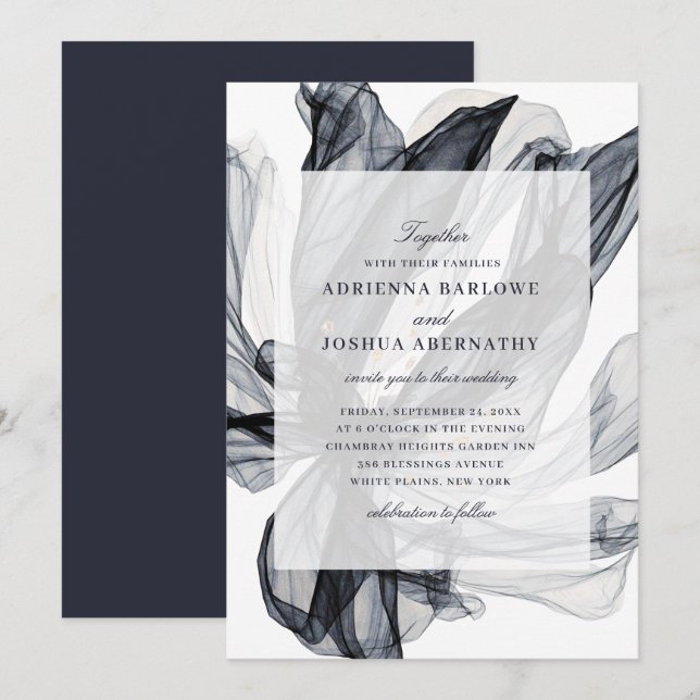 Elegant Smoky Floral Navy Wedding Invitation (Front/Back)