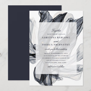 Elegant Smoky Floral Navy Wedding Invitation
