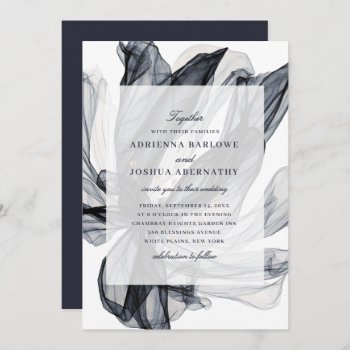 Elegant Smoky Floral Navy Wedding Invitation by Orabella at Zazzle