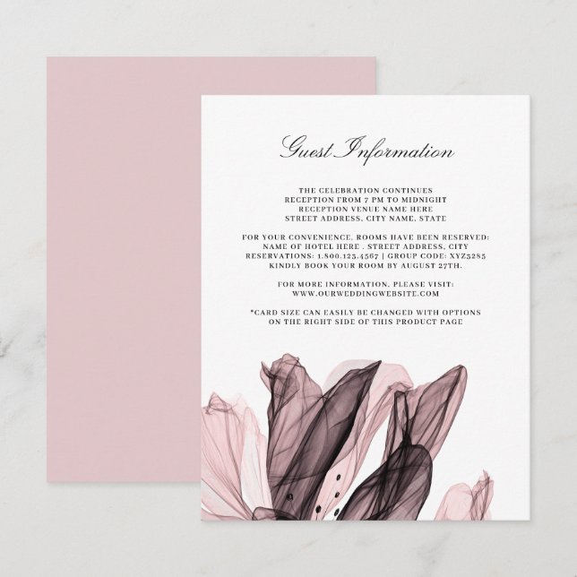 Elegant Smoky Floral Pink Wedding Insert Card (Front/Back)