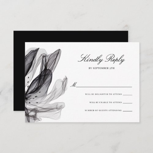 Elegant Smoky Flowers Black Wedding RSVP Card