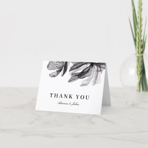 Elegant Smoky Flowers Black Wedding Thank You Card