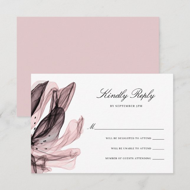 Elegant Smoky Flowers Dusty Rose Pink Wedding  RSVP Card (Front/Back)