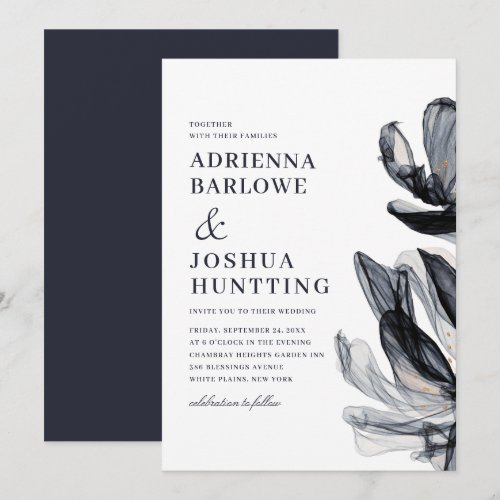 Elegant Smoky Flowers Side Text Navy Wedding 