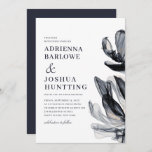 Elegant Smoky Flowers Side Text Navy Wedding  Invitation<br><div class="desc">This beautiful wedding invitation features watercolor painted smoky flowers in deep navy blue on the right side of the card. The flowers have a tissue paper / thin and wispy look, with both light and dark areas, along with tiny gold elements. The back is a matching deep navy but can...</div>
