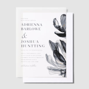 Elegant Smoky Flowers Side Text Navy Wedding Vellum Invitations
